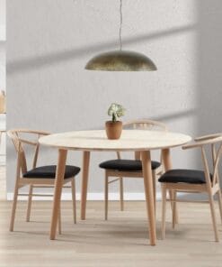 Køb DT 100 - Rundt spisebord med 2 tillægsplader i massiv bøg sæbe med størrelse ø 120 cm online billigt møbel