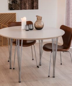 Køb DT 100 - Rundt Spisebord med1 tillægsplade i hvid laminat